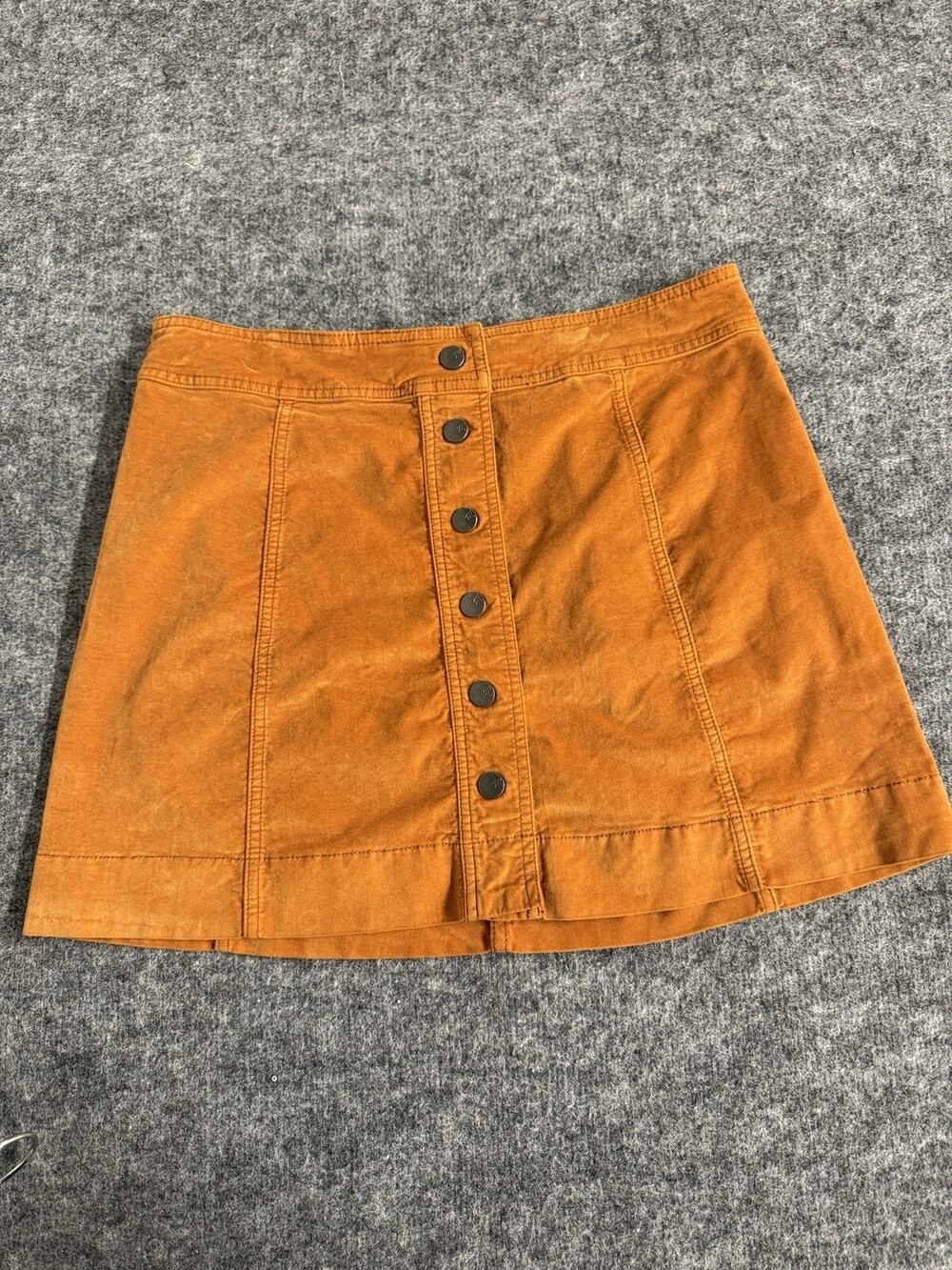 Madewell Skirt Womens 10 Velvet Orange Button Front Casual A Line N215